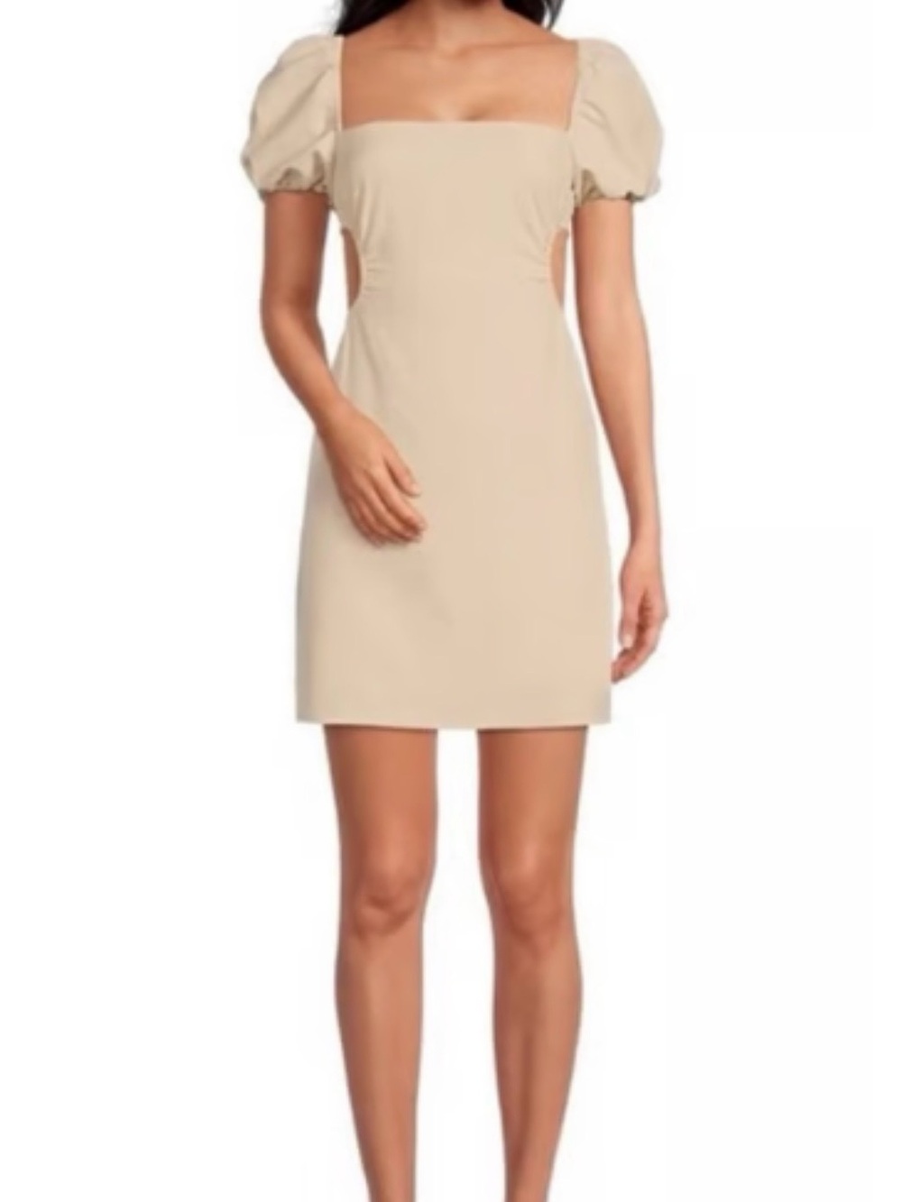 Gianni Bini Beige Square Neck Puff Sleeve Mini Dress